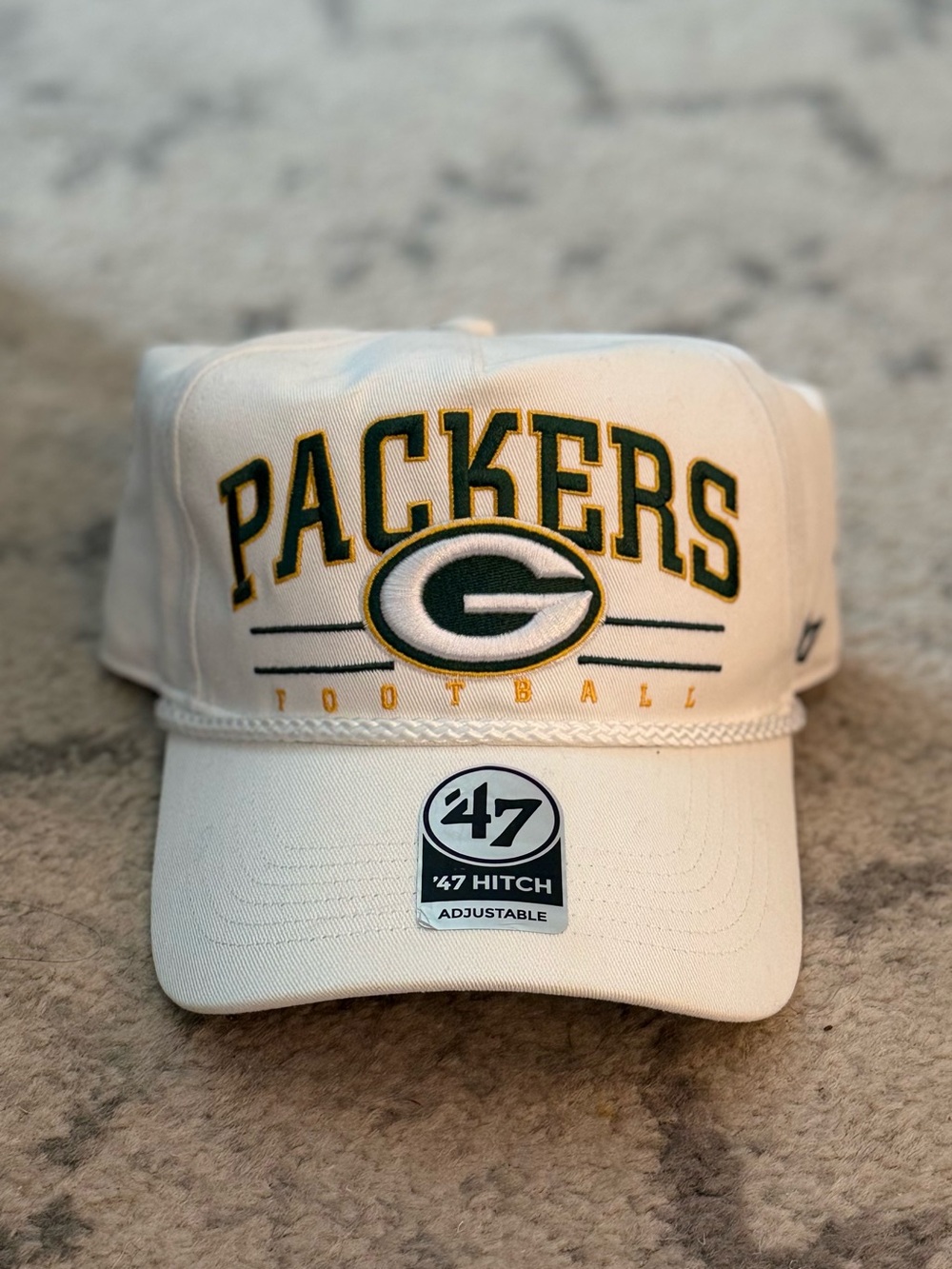 47 Green Bay Packers White Hat with Green & Gold Embroidery